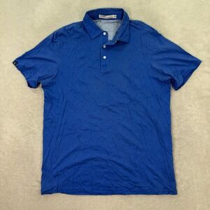 Criquet Mens Large Polo Shirt Blue Golf Club Print Pima Cotton Short Sleeve Golf